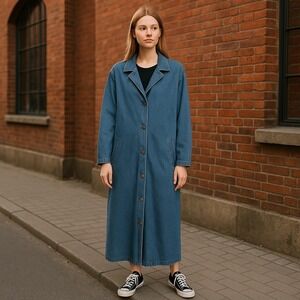 Blue J. Vintage Denim Duster Coat Maxi Trench Jacket Large